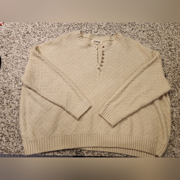 Listicle Sweaters - Cream Sweater with Henley Style wooden buttons